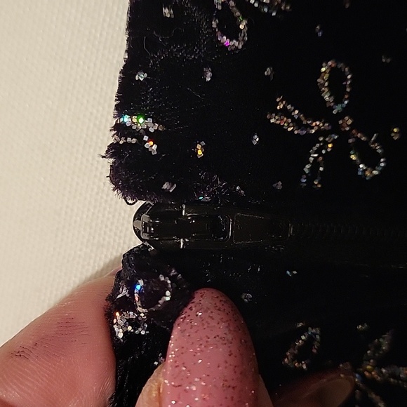 Vintage La Belle Women's M Black 90s Babydoll Dress Glitter Bows Design - Picture 8 of 10